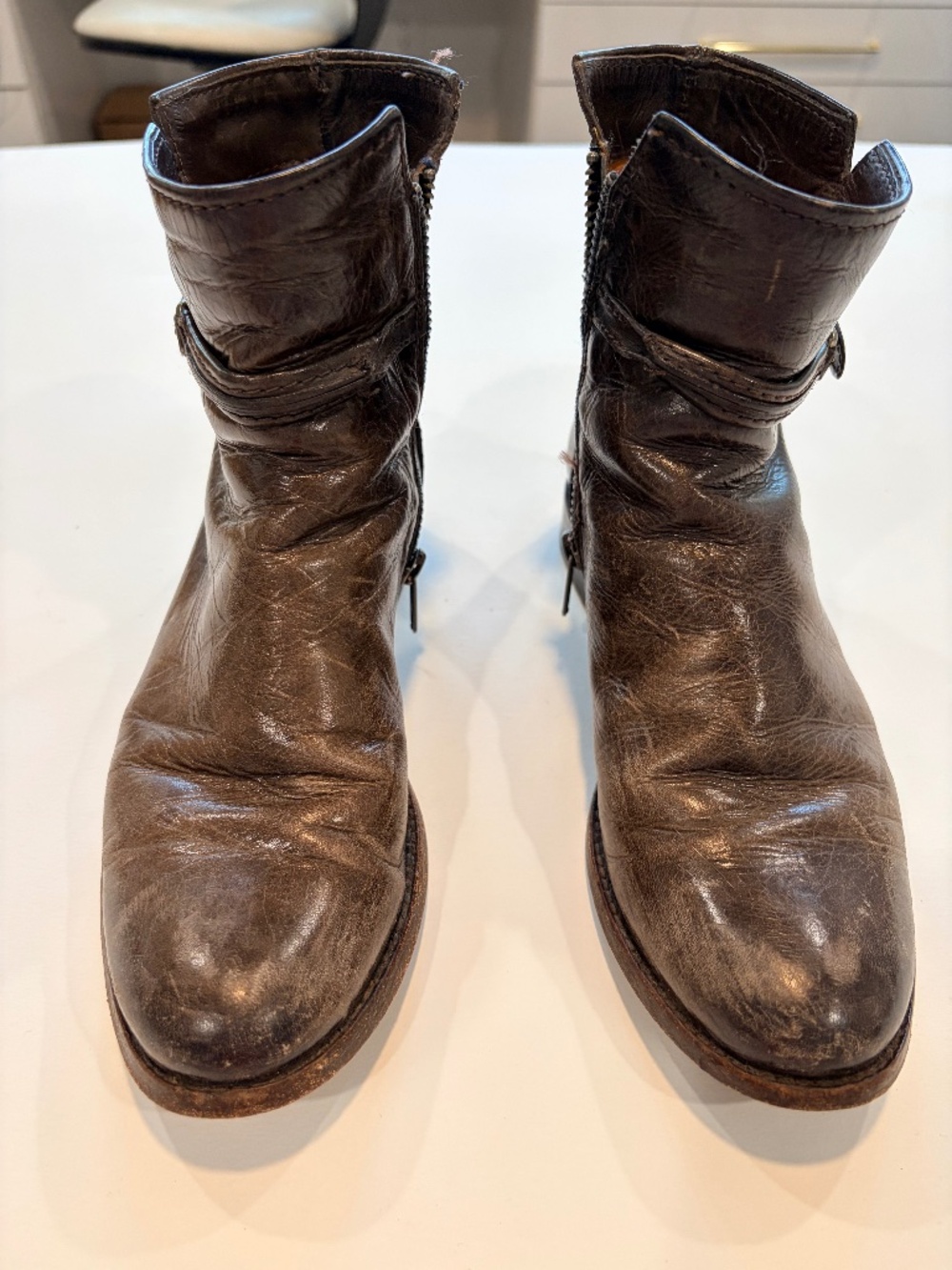 Frye Veronica Short Leather Moto Harness Boots Brown Women's Size 5.5